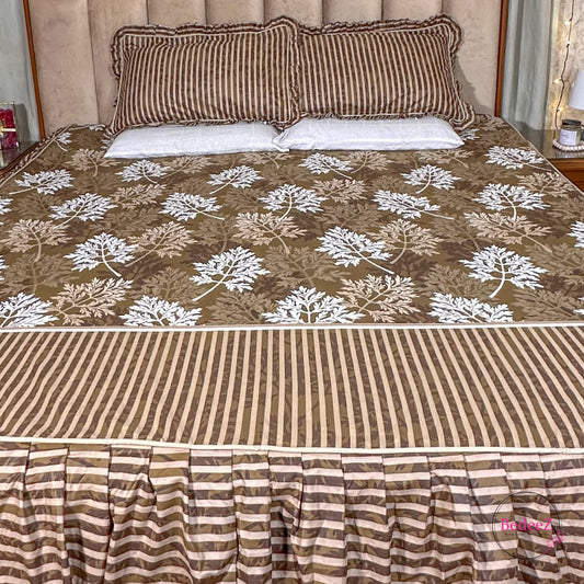 Earthy Brown Tree Print Frill Cotton Bedsheet (1)