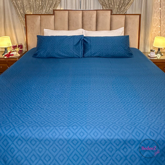 Ocean Blue Diamond Weave Double Bedsheet