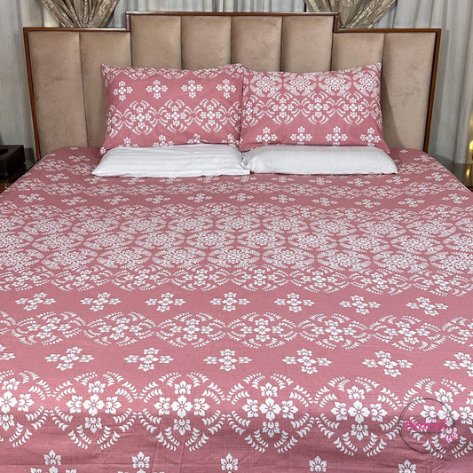 Blush Pink Floral Elegance Double Bed Bedsheet Set