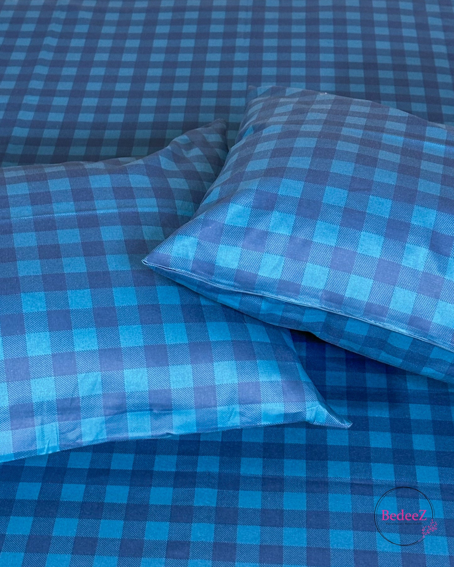 Classic Blue Checkered Double Bed Bedsheet