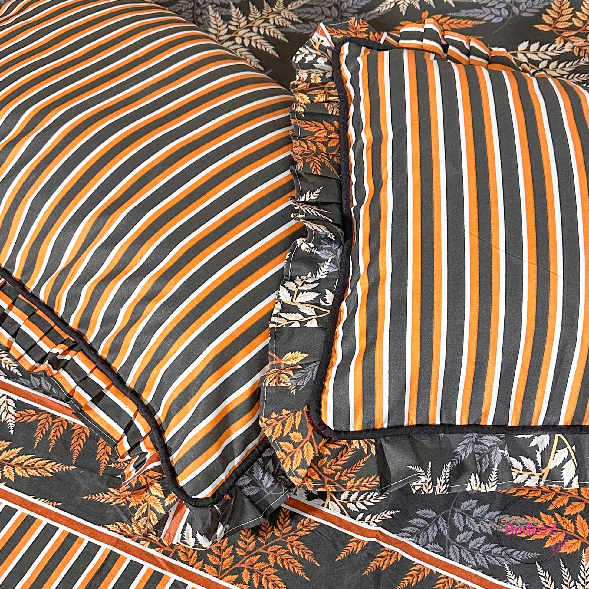 Autumn Fern Print Frill Cotton Bedsheet (3)