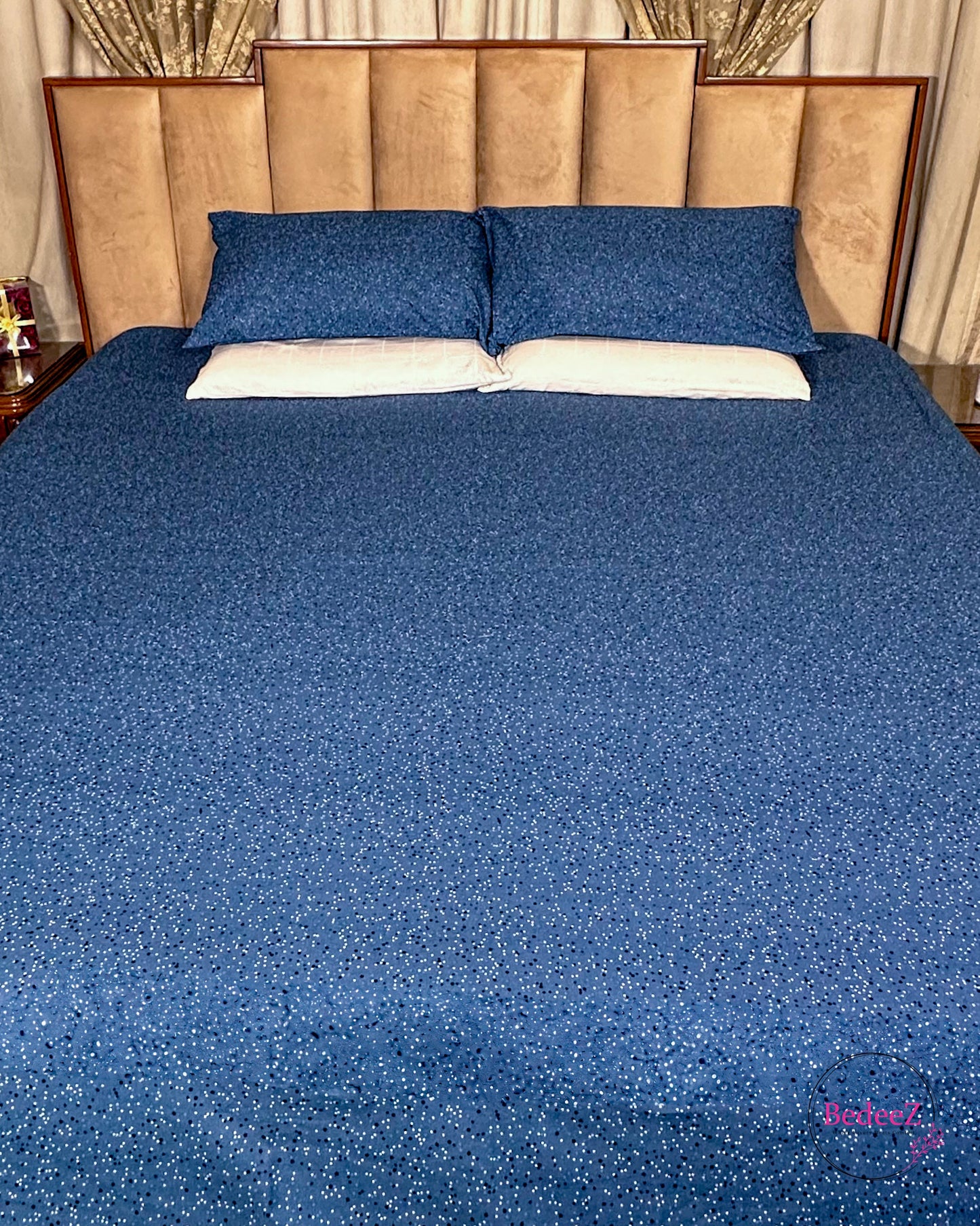 Navy Blue Starry Night Double Bed Bedsheet