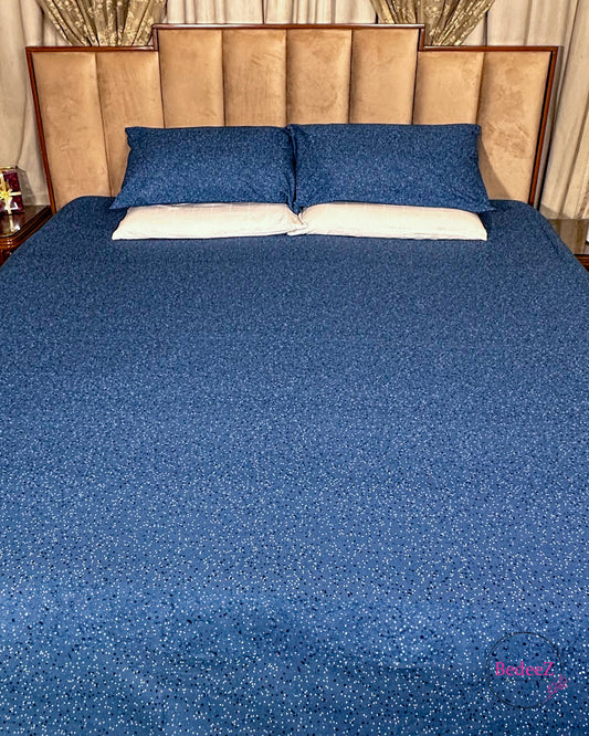 Navy Blue Starry Night Double Bed Bedsheet