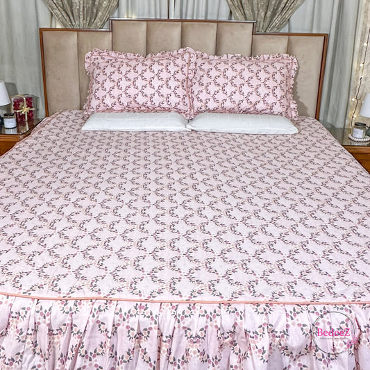 Soft Pink Floral Frill Cotton Bedsheet (1)