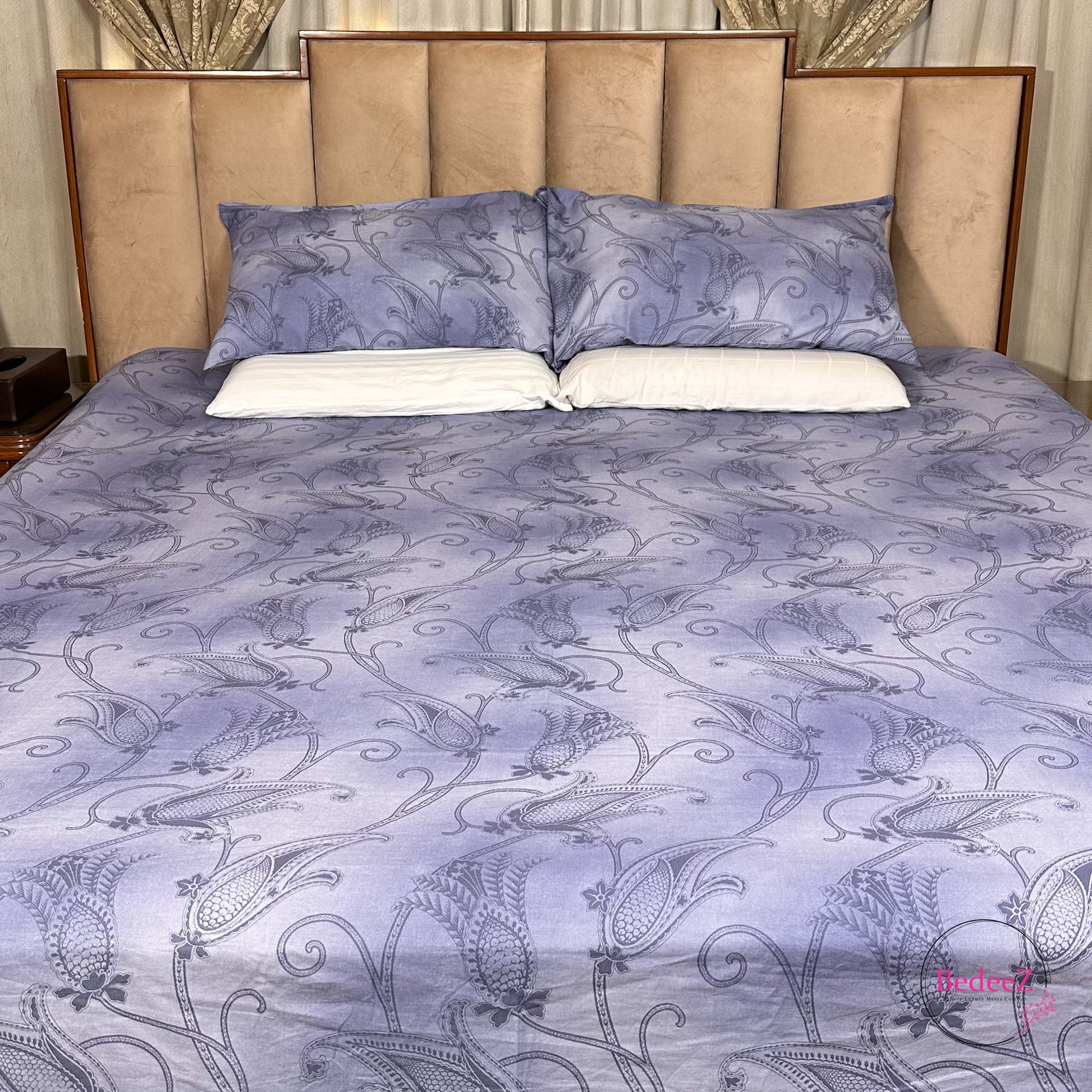 Serene Lavender Floral Double Bed Bedsheet Set (1)