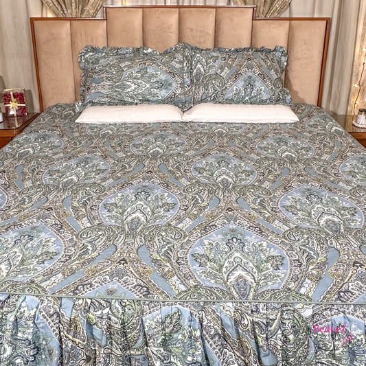 Royal Blue Paisley Frill Cotton Bedsheet (1)