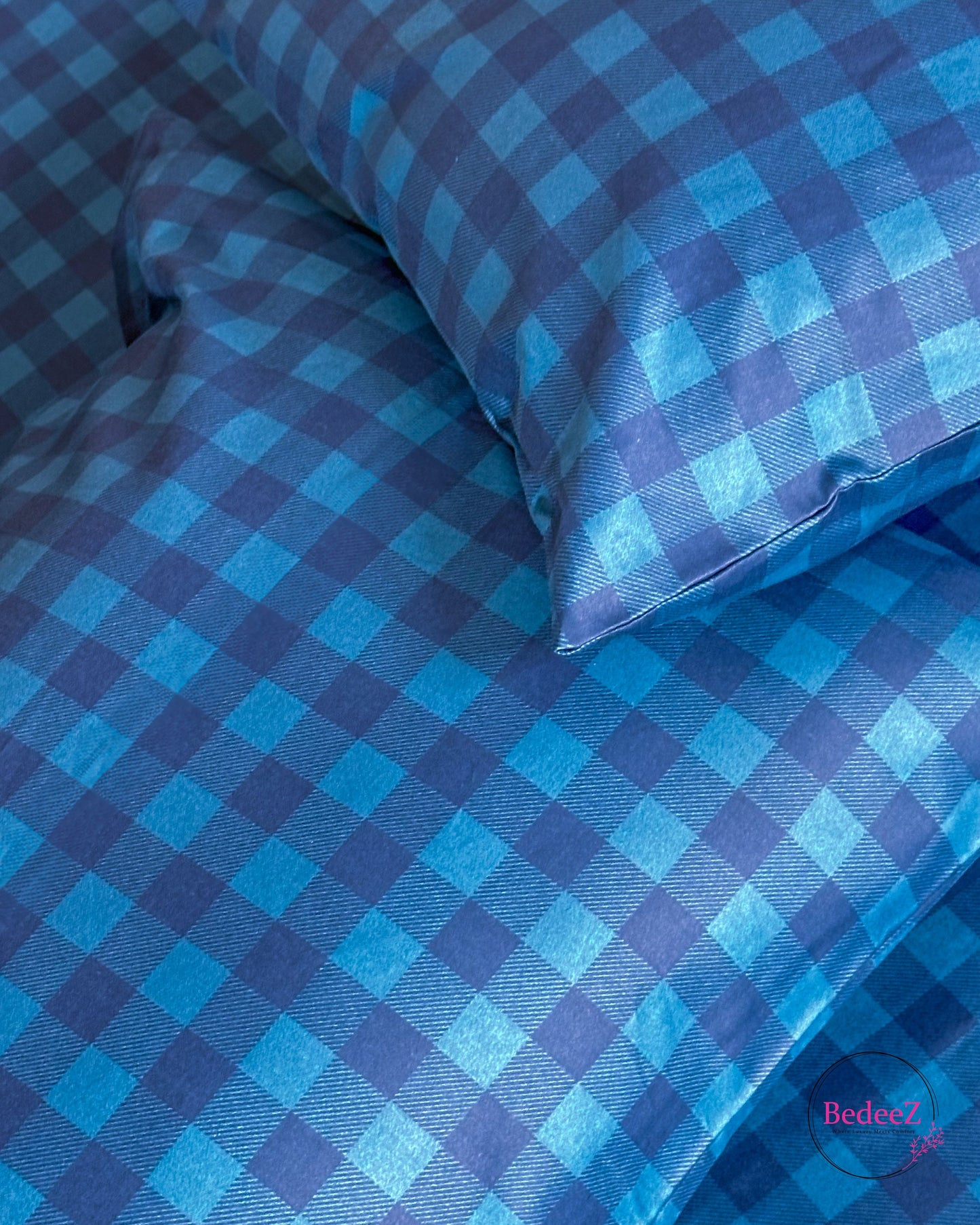 Classic Blue Checkered Double Bed Bedsheet