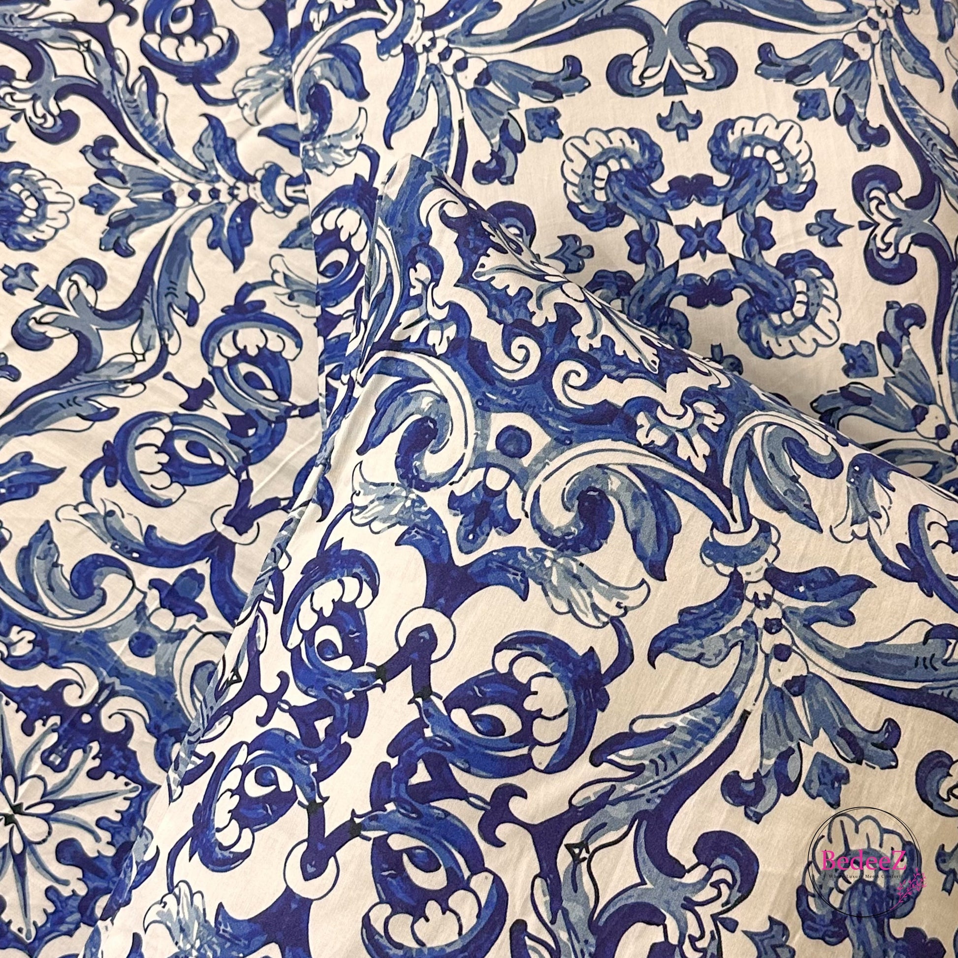 Royal Indigo Tile Double Bedsheet Set (4)