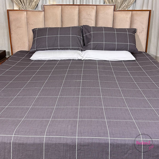 Classic Charcoal Grid Double Bed Bedsheet Set (1)
