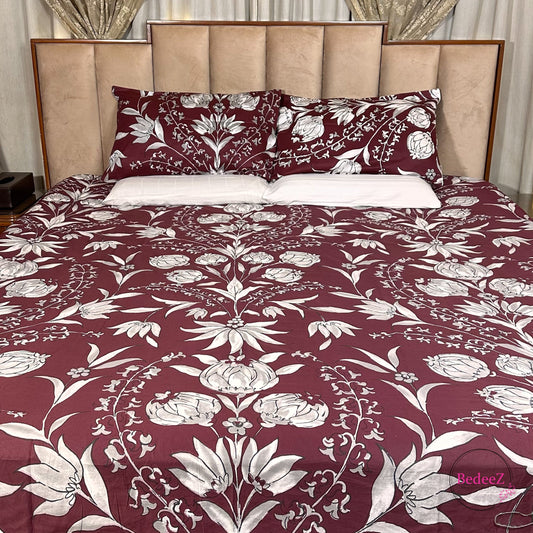 Royal Maroon Floral Double Bed Bedsheet Set (1)