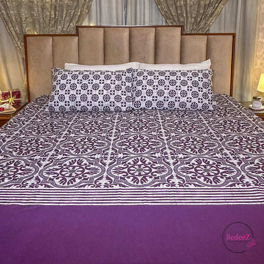 Classic Purple Block Print Double Bedsheet