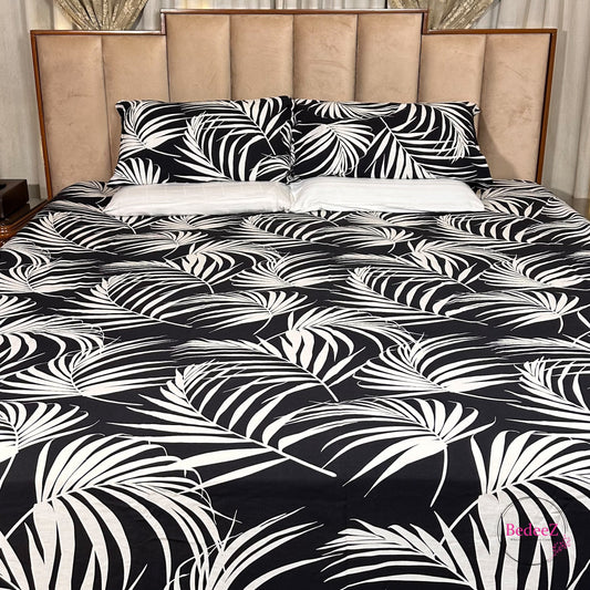 Luxe Tropical Black & White Double Bed Bedsheet Set (1)