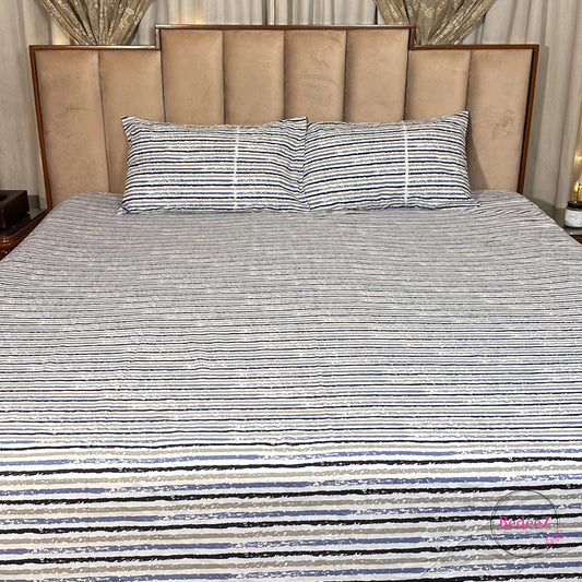 Modern Striped Cotton Double Bed Bedsheet Set (1)