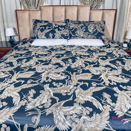Majestic Cranes Midnight Blue Double Bedsheet Set (1)