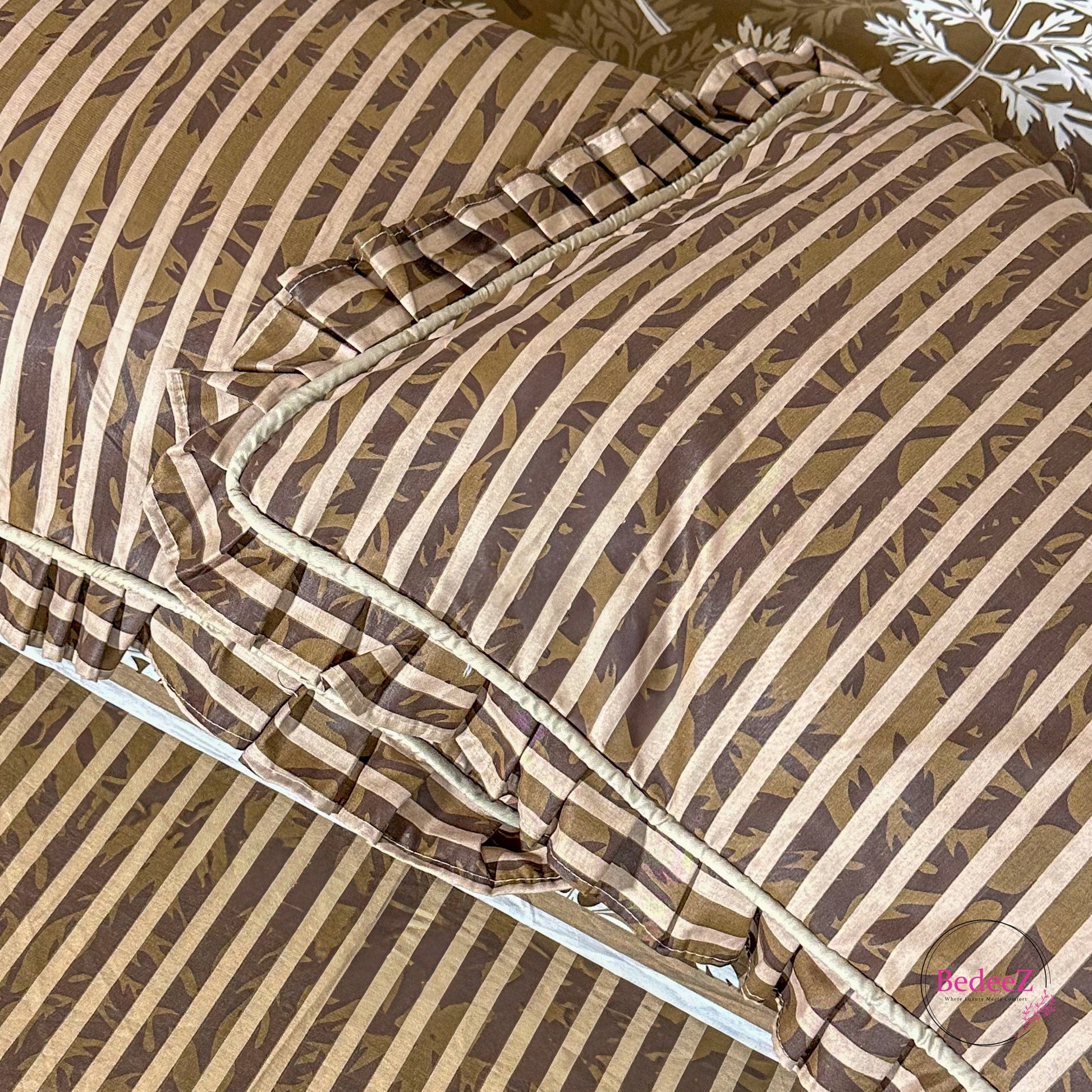 Earthy Brown Tree Print Frill Cotton Bedsheet (3)