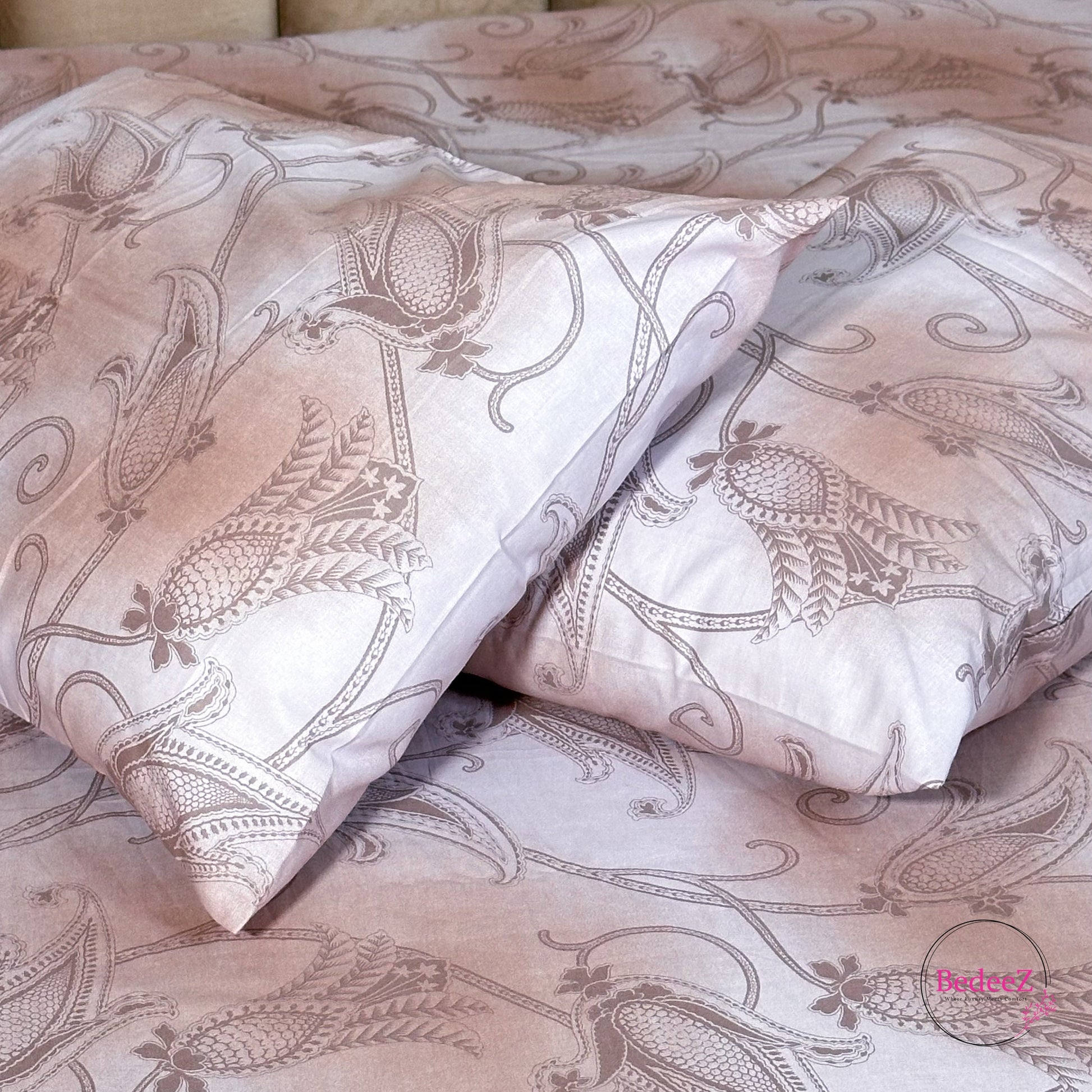 Elegant Floral Satin Double Bed Bedsheet Set (8)