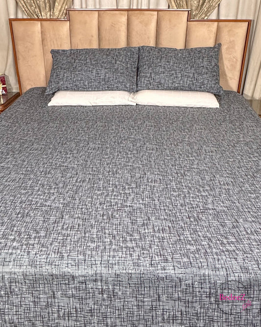 Modern Grey Crosshatch Double Bed Bedsheet